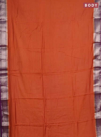 Rust & Purple Semi Mangalgiri Cotton Saree - Brocade Blouse