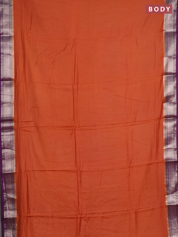 Rust & Purple Semi Mangalgiri Cotton Saree - Brocade Blouse