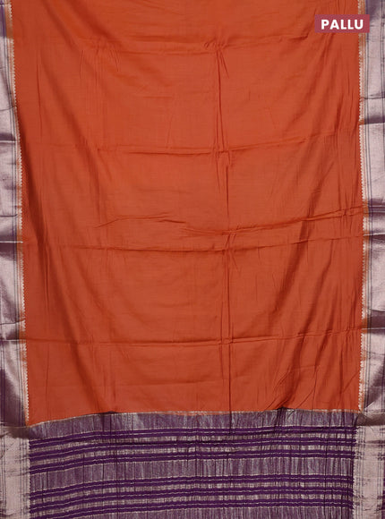 Rust & Purple Semi Mangalgiri Cotton Saree - Brocade Blouse