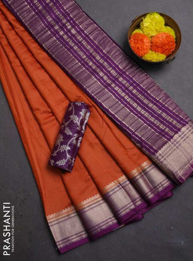 Rust & Purple Semi Mangalgiri Cotton Saree - Brocade Blouse