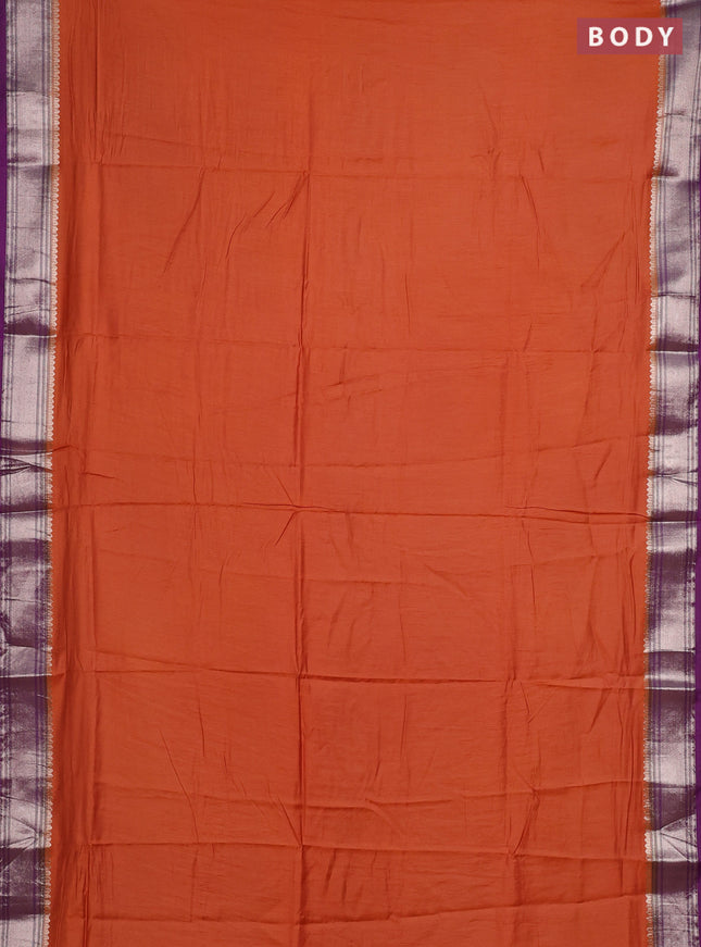 Rust & Purple Semi Mangalgiri Cotton Saree - Brocade Blouse