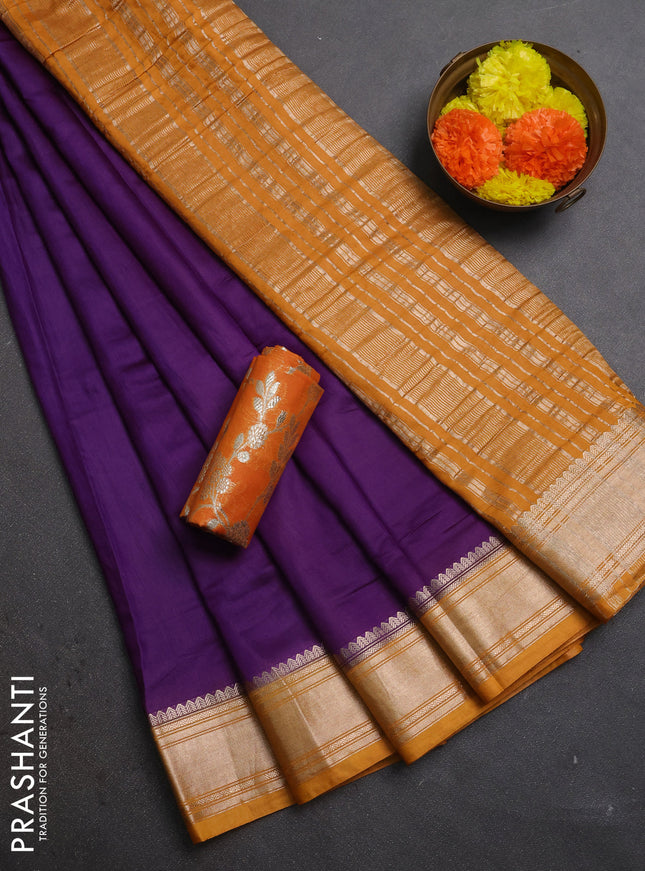 Purple & Mustard Yellow Semi Mangalgiri Cotton Saree - Brocade Blouse