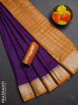 Purple & Mustard Yellow Semi Mangalgiri Cotton Saree - Brocade Blouse
