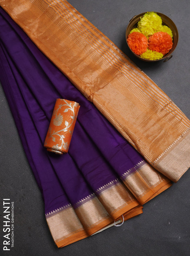 Violet & Orange Semi Mangalgiri Cotton Saree - Brocade Blouse