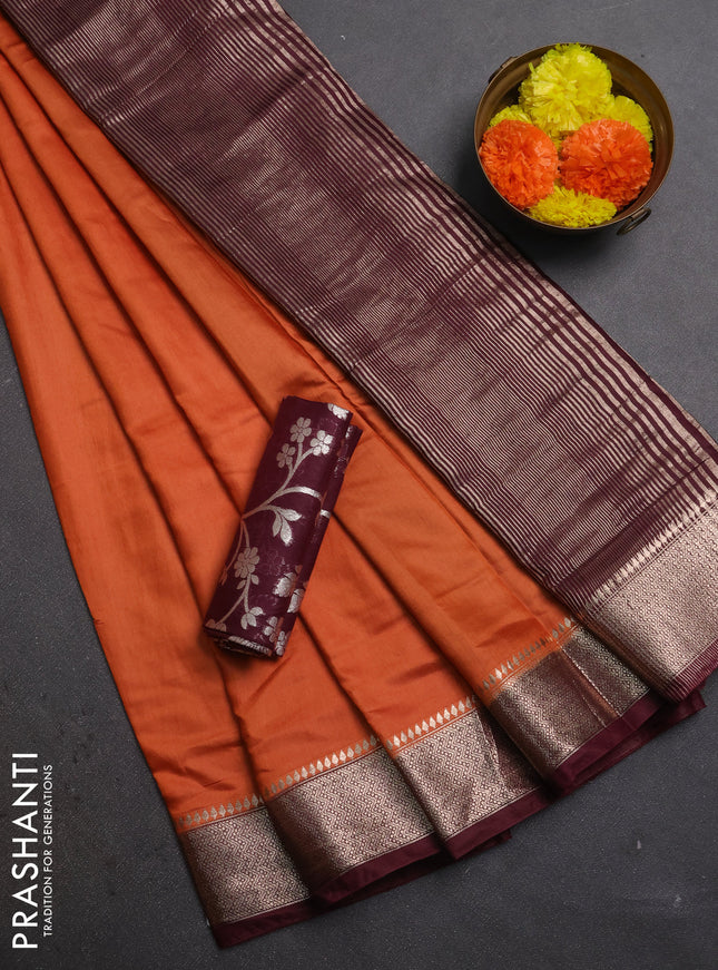 Rust & Wine Semi Mangalgiri Cotton Saree - Brocade Blouse