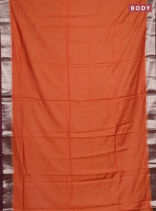 Rust & Wine Semi Mangalgiri Cotton Saree - Brocade Blouse