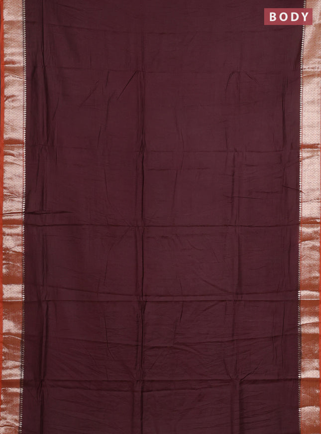 Coffee Brown & Rust Semi Mangalgiri Cotton Saree - Brocade Blouse