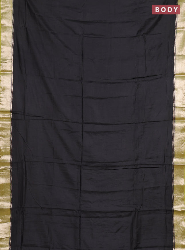 Black & Green Semi Mangalgiri Cotton Saree - Brocade Blouse