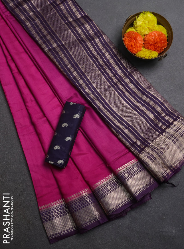 Pink & Violet Semi Mangalgiri Cotton Saree - Brocade Blouse