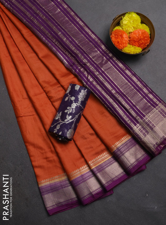 Rust & Violet Semi Mangalgiri Cotton Saree - Brocade Blouse