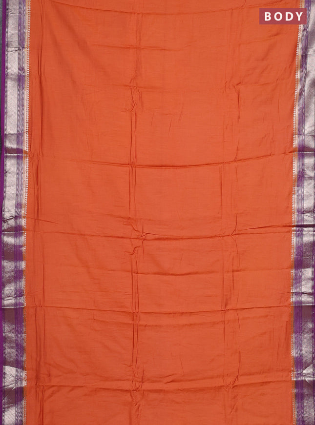 Rust & Violet Semi Mangalgiri Cotton Saree - Brocade Blouse