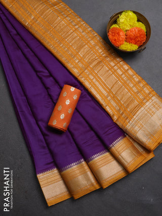 Violet & Mustard Yellow Semi Mangalgiri Cotton Saree - Brocade Blouse