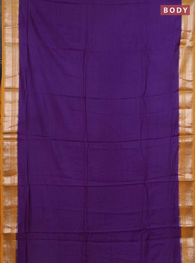 Violet & Mustard Yellow Semi Mangalgiri Cotton Saree - Brocade Blouse