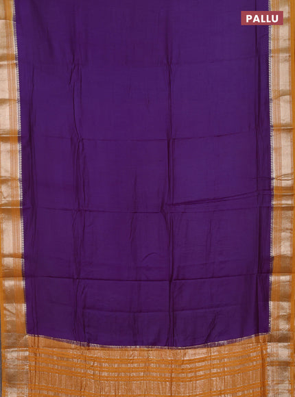 Violet & Mustard Yellow Semi Mangalgiri Cotton Saree - Brocade Blouse