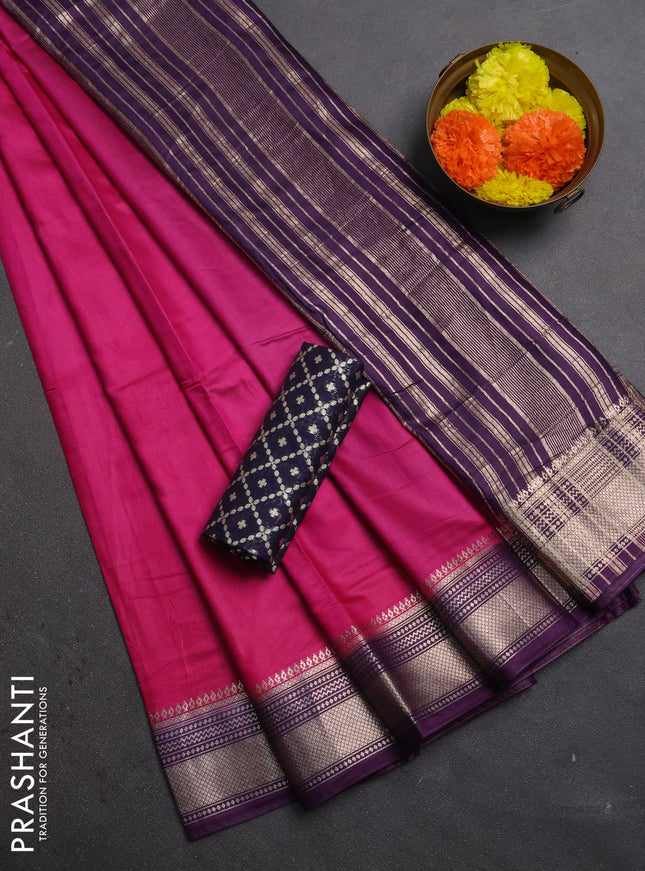 Pink & Violet Semi Mangalgiri Cotton Saree - Brocade Blouse