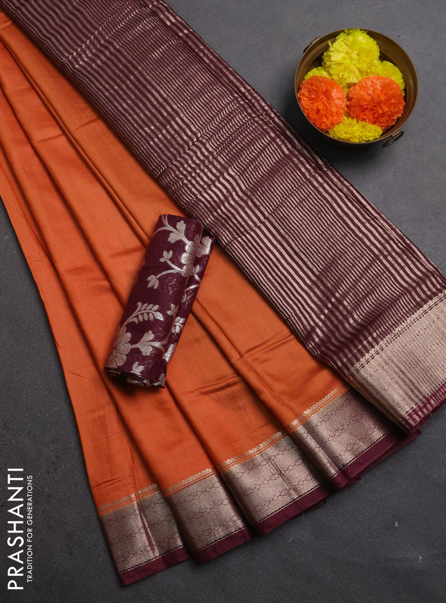 Rust & Maroon Semi Mangalgiri Cotton Saree - Brocade Blouse