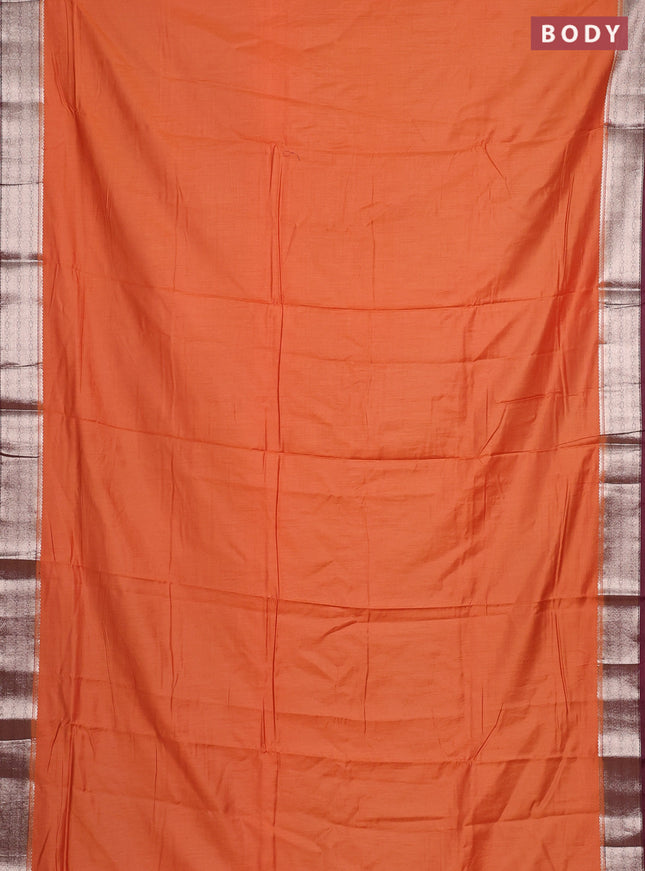 Rust & Maroon Semi Mangalgiri Cotton Saree - Brocade Blouse