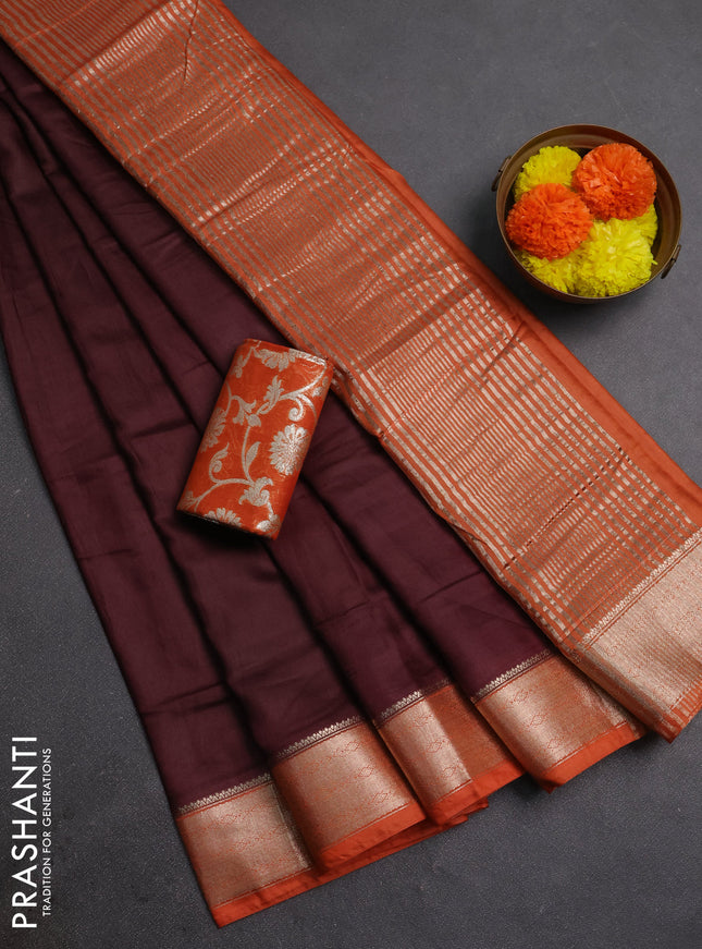 Coffee Brown & Rust Semi Mangalgiri Cotton Saree - Brocade Blouse