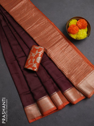 Coffee Brown & Rust Semi Mangalgiri Cotton Saree - Brocade Blouse