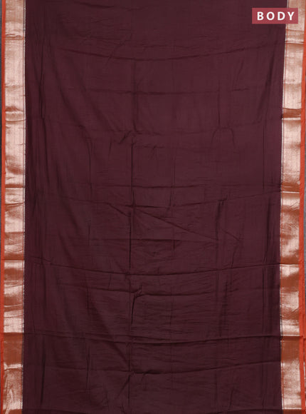 Coffee Brown & Rust Semi Mangalgiri Cotton Saree - Brocade Blouse