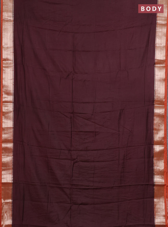 Coffee Brown & Rust Semi Mangalgiri Cotton Saree - Brocade Blouse