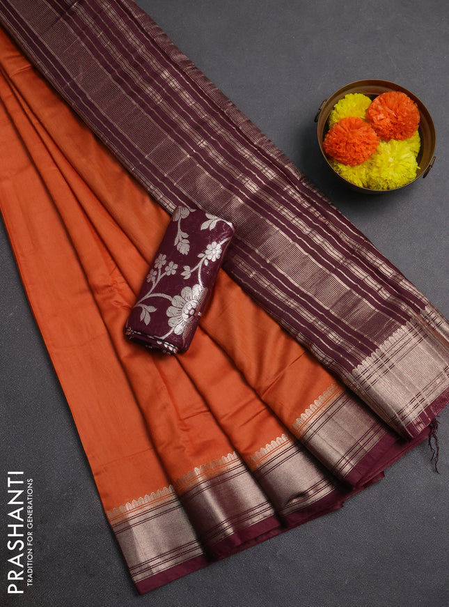 Rust & Wine Semi Mangalgiri Cotton Saree - Brocade Blouse