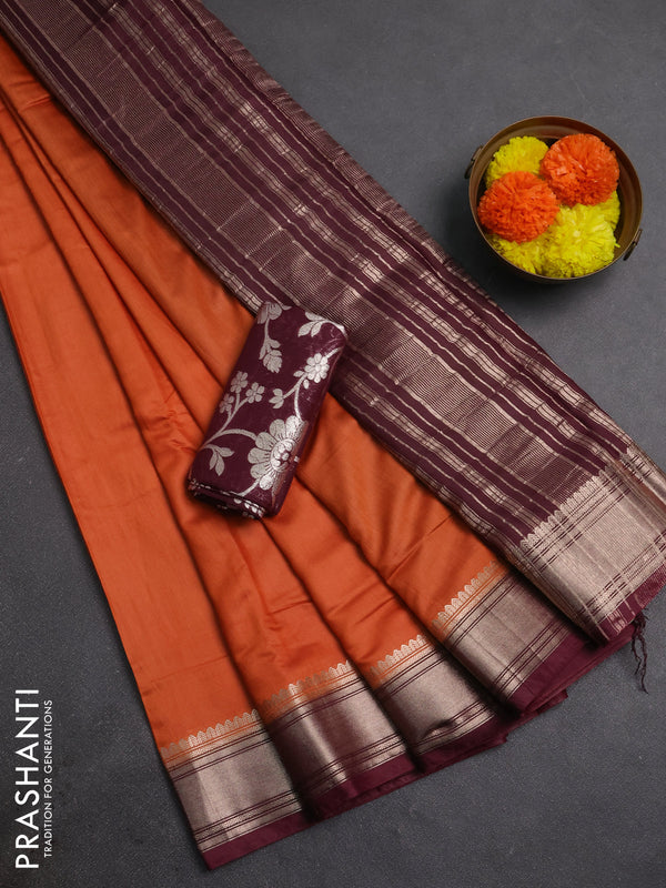 Rust & Wine Semi Mangalgiri Cotton Saree - Brocade Blouse