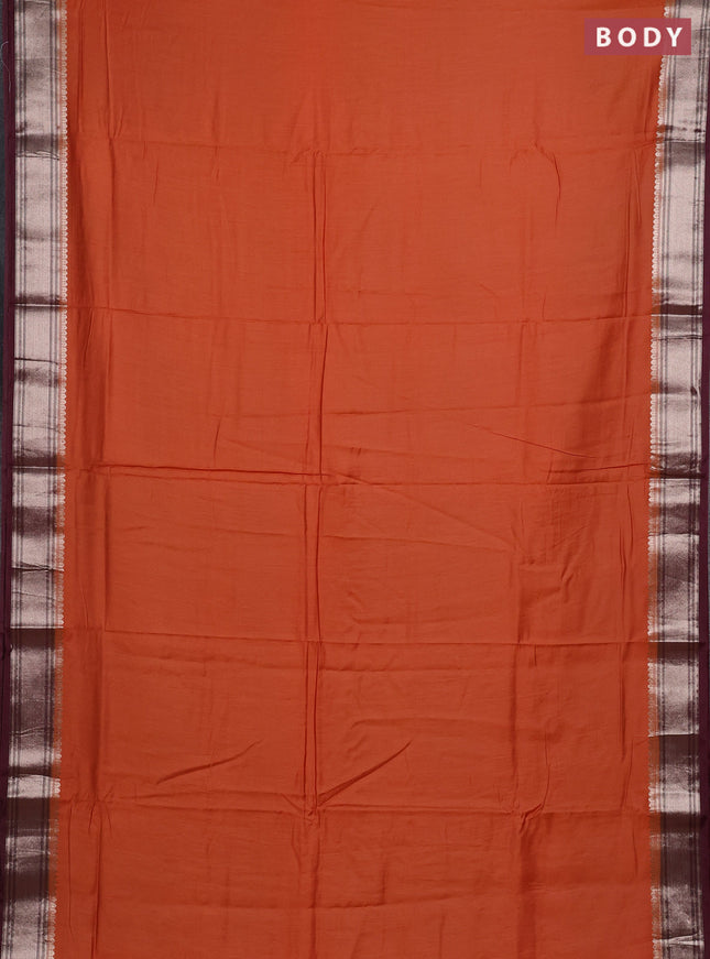 Rust & Wine Semi Mangalgiri Cotton Saree - Brocade Blouse