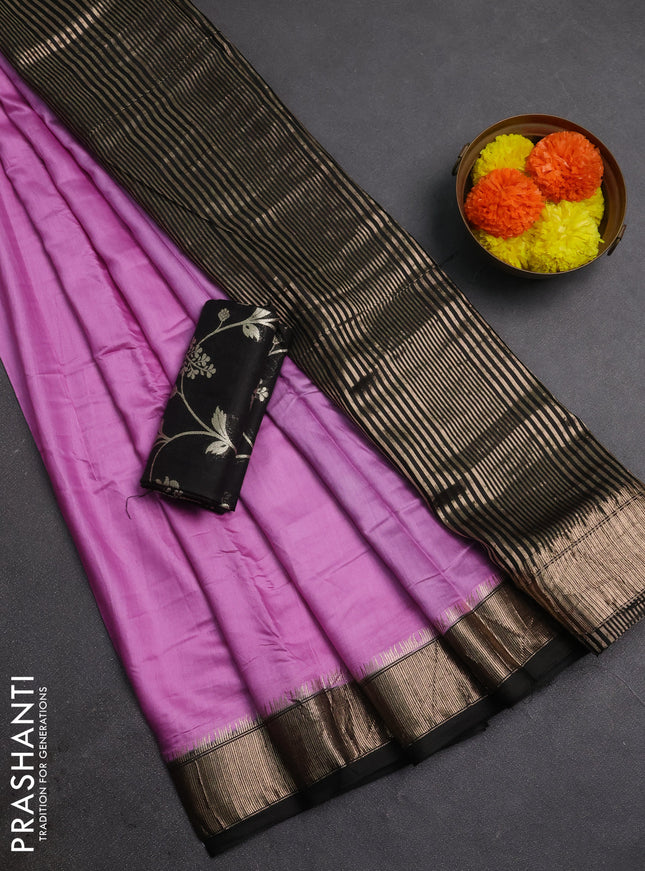 Lavender & Black Semi Mangalgiri Cotton Saree - Brocade Blouse