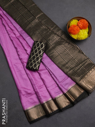 Lavender & Black Semi Mangalgiri Cotton Saree - Brocade Blouse