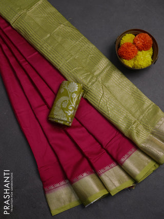 Pink & Elaichi Green Semi Mangalgiri Cotton Saree - Brocade Blouse