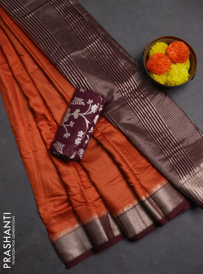 Rust & Wine Semi Mangalgiri Cotton Saree - Brocade Blouse