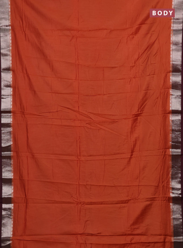 Rust & Wine Semi Mangalgiri Cotton Saree - Brocade Blouse
