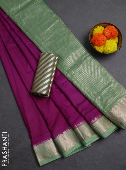 Purple & Green Semi Mangalgiri Cotton Saree - Brocade Blouse