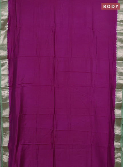Purple & Green Semi Mangalgiri Cotton Saree - Brocade Blouse