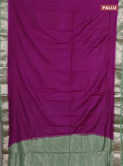Purple & Green Semi Mangalgiri Cotton Saree - Brocade Blouse