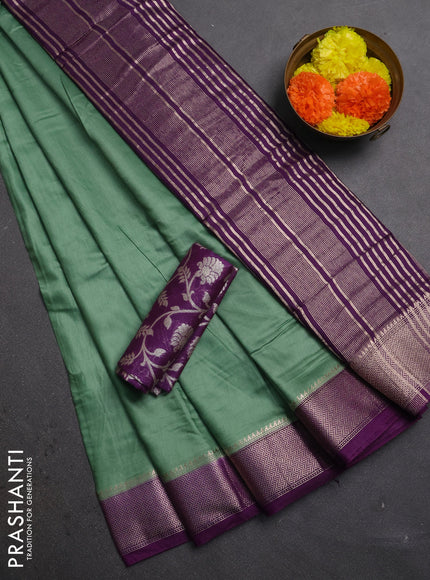 Pastel Green & Purple Semi Mangalgiri Cotton Saree - Brocade Blouse