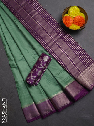 Pastel Green & Purple Semi Mangalgiri Cotton Saree - Brocade Blouse