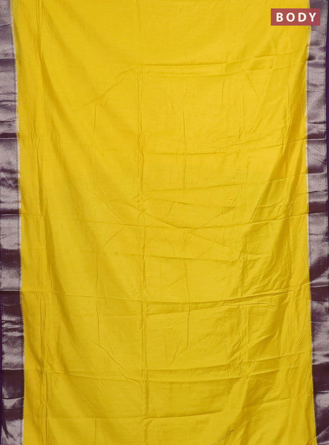 Yellow & Violet Semi Mangalgiri Cotton Saree - Brocade Blouse