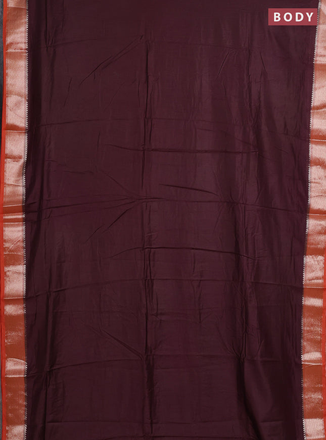 Coffee Brown & Rust Semi Mangalgiri Cotton Saree - Brocade Blouse