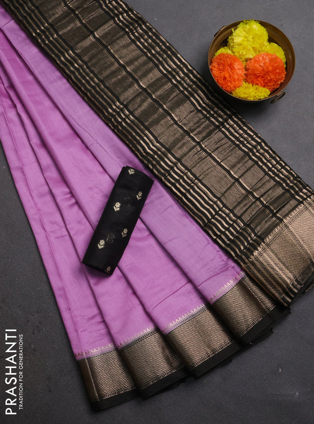 Lavender & Black Semi Mangalgiri Cotton Saree - Brocade Blouse