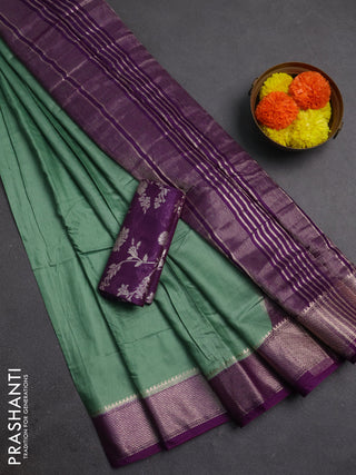 Pastel Green & Violet Semi Mangalgiri Cotton Saree - Brocade Blouse