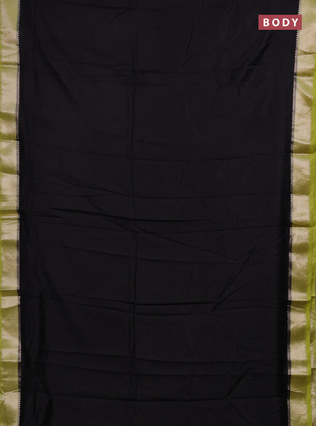 Black & Green Semi Mangalgiri Cotton Saree - Brocade Blouse