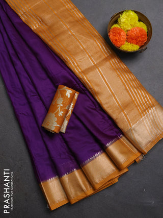 Purple & Mustard Yellow Semi Mangalgiri Cotton Saree - Brocade Blouse