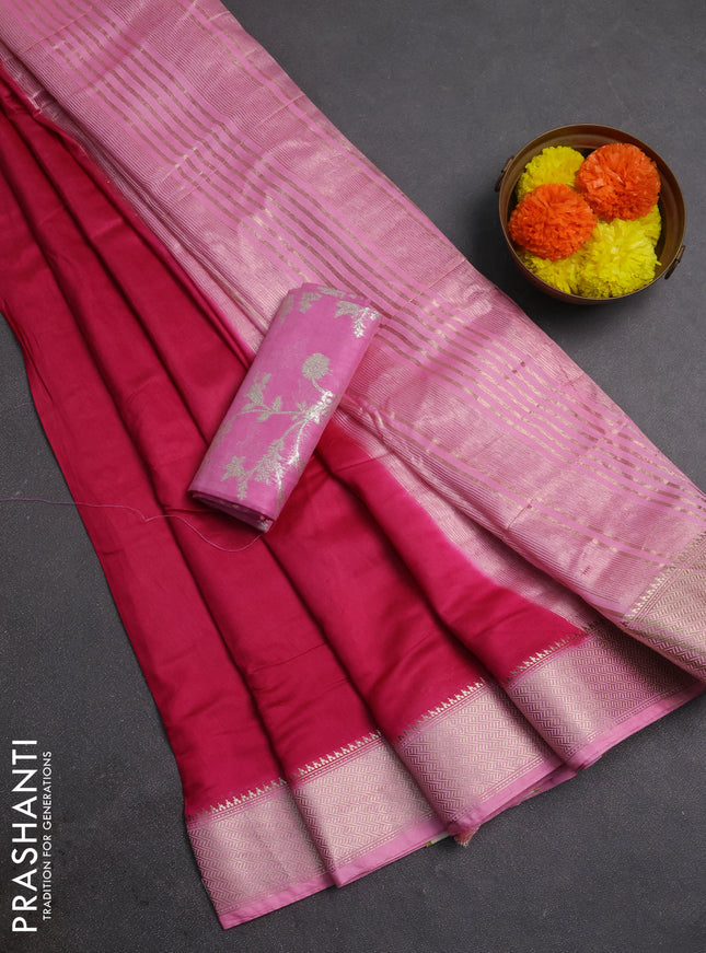 Pink & Pink Semi Mangalgiri Cotton Saree - Brocade Blouse