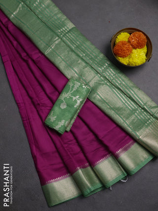 Purple & Green Semi Mangalgiri Cotton Saree - Brocade Blouse