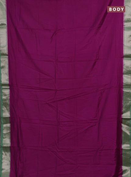 Purple & Green Semi Mangalgiri Cotton Saree - Brocade Blouse