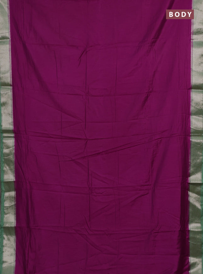 Purple & Green Semi Mangalgiri Cotton Saree - Brocade Blouse