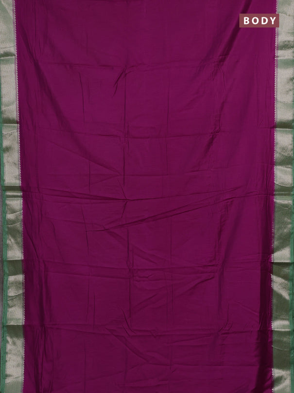 Purple & Green Semi Mangalgiri Cotton Saree - Brocade Blouse