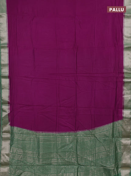 Purple & Green Semi Mangalgiri Cotton Saree - Brocade Blouse